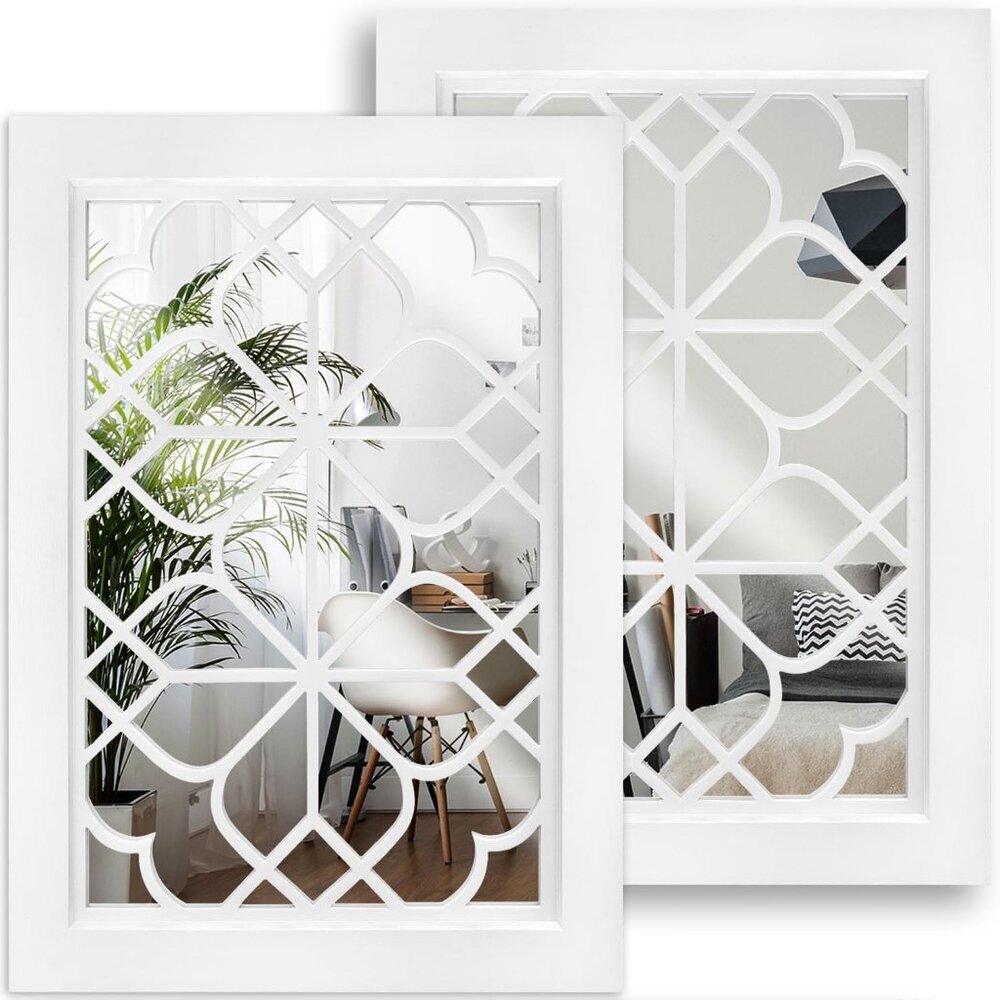Set of 2 Rectangular Wall Mirror,Gorgeous Rustic Farmhouse Accent Mirror,White C